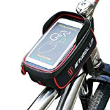 THREEMAO Bike Bag Waterproof Bike Top Tube Bag Cycling Front Frame Bag Mobile Phone Holder ≤ 6” Screen with Water Resistant Zipper (black and red)